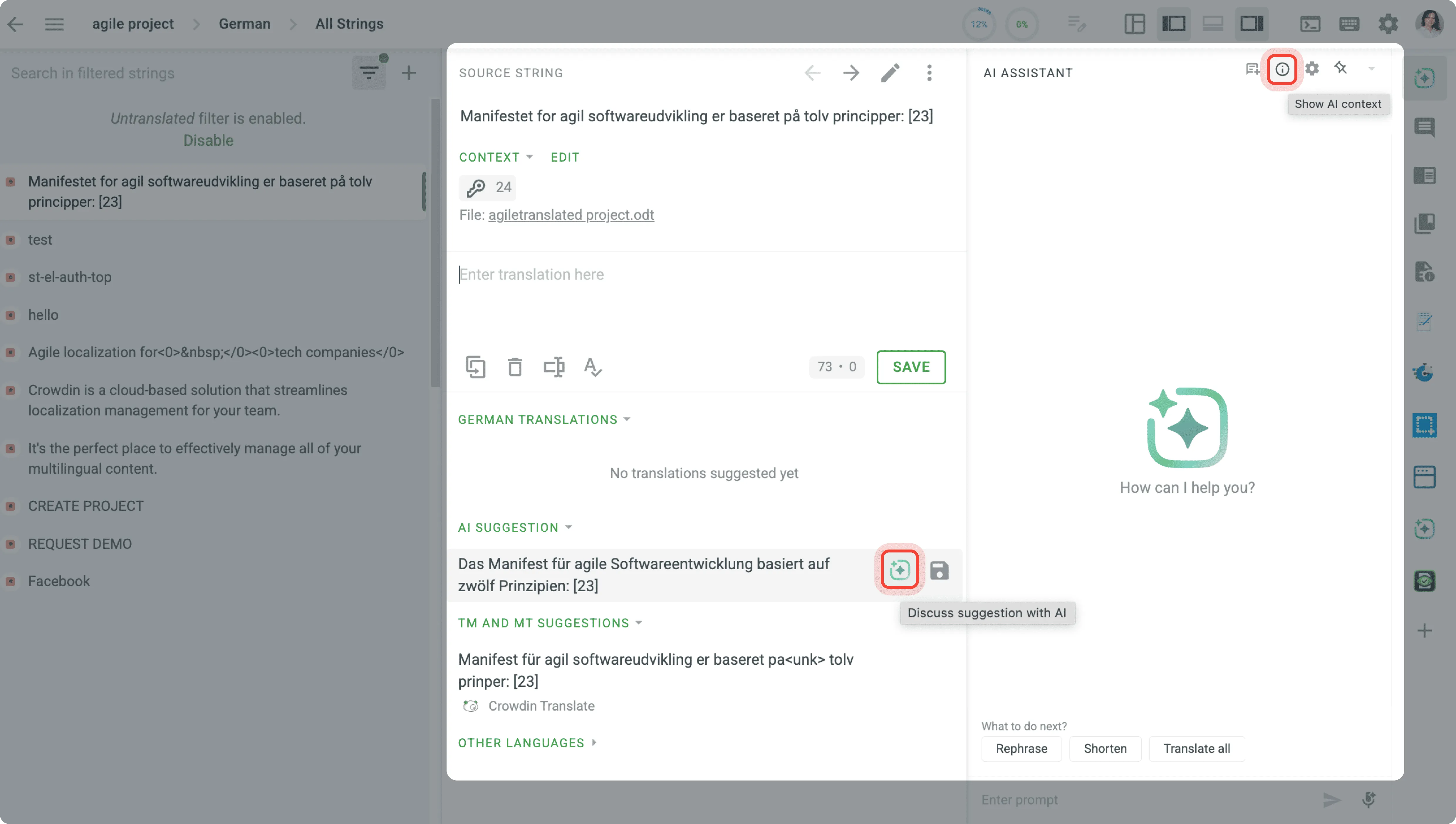 translation AI Assistant at crowdin